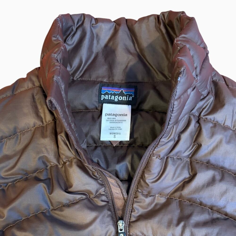 PATAGONIA Women's Down Sweater Vest SMALL Brown Quilted Full Zip Puffer